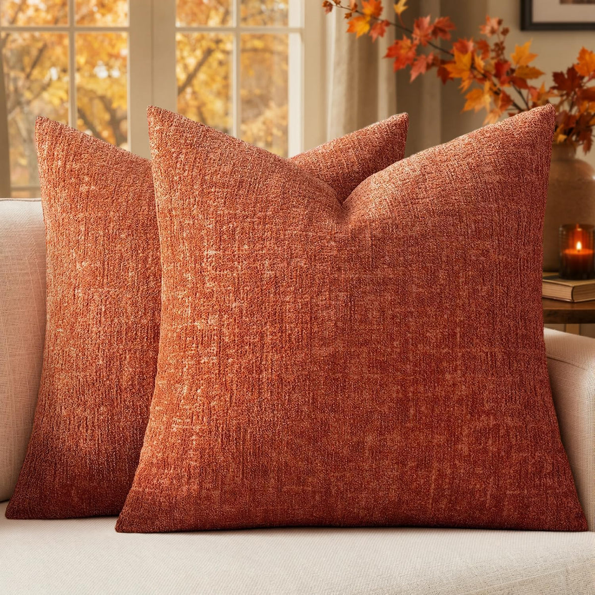 MIULEE Couch Pillow Covers Textured Chenille Home Decor 18x18 Beige