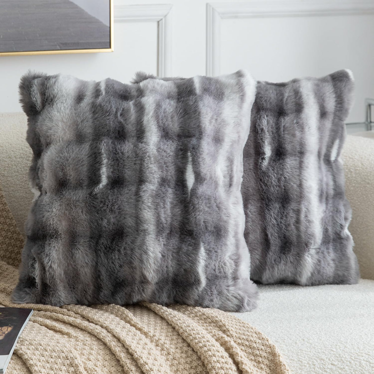 MADIZZ Pack of 2 Thick Plush Faux Wool Throw Pillow Covers Soft Boho Throw Pillows Luxurious Cushion Covers for Couch Sofa Bedroom Living Room Home Decor 18x18 Inch Cream