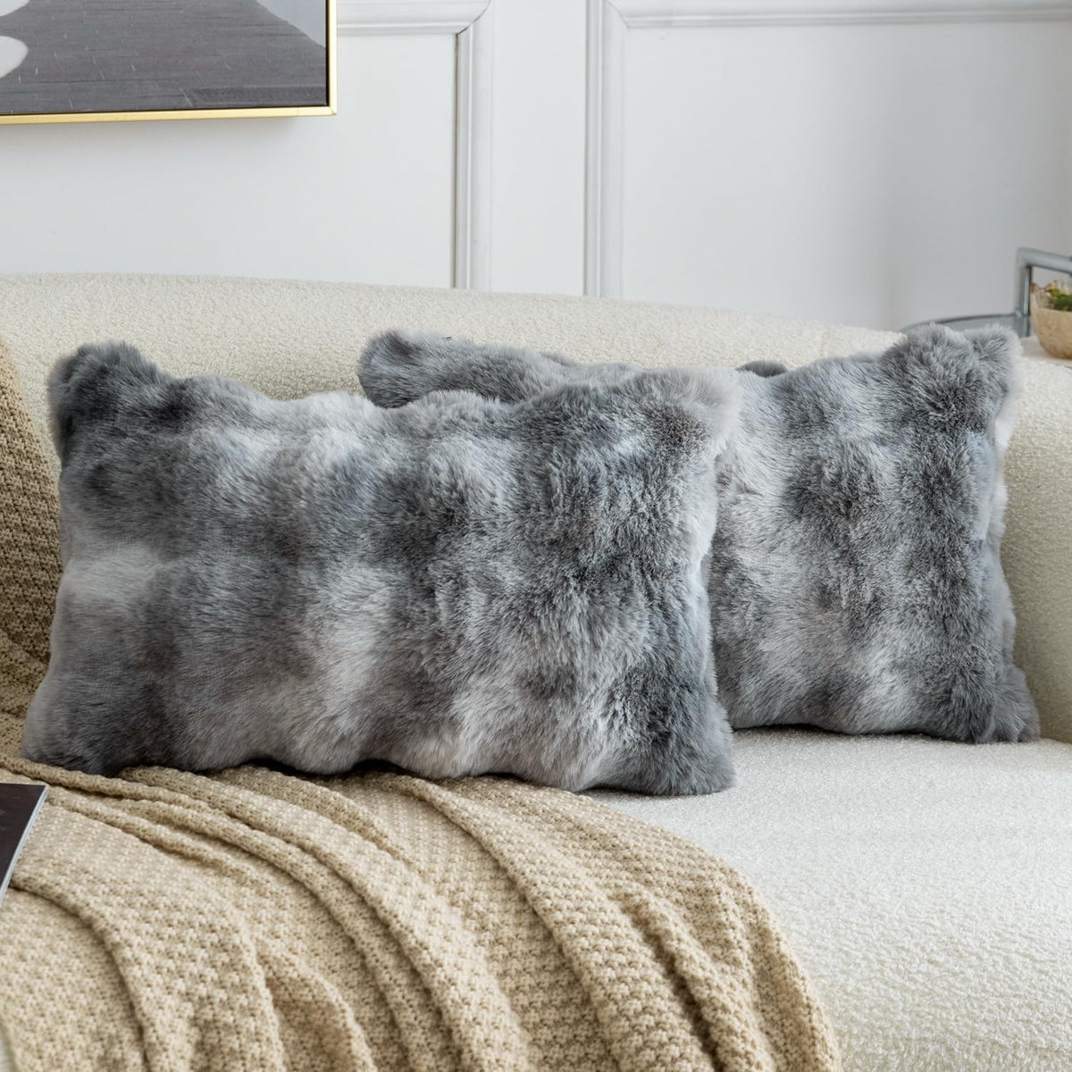 MADIZZ Pack of 2 Thick Plush Faux Wool Throw Pillow Covers Soft Boho Throw Pillows Luxurious Cushion Covers for Couch Sofa Bedroom Living Room Home Decor 18x18 Inch Cream