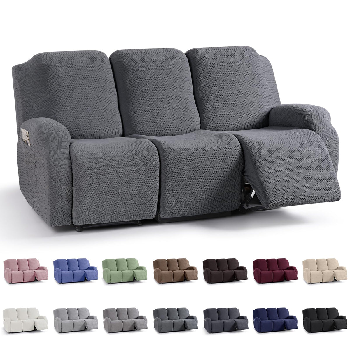 KinCam Recliner Sofa Covers, Stretch Reclining Cover, Dark Gray