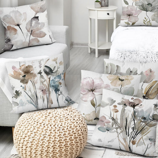 Watercolor Floral Throw Pillow Covers 18x18 Set of 6, Nature Home Decor