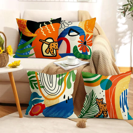18x18 Set of 4 Orange Aesthetic Floral Throw Pillow Cushion Cover