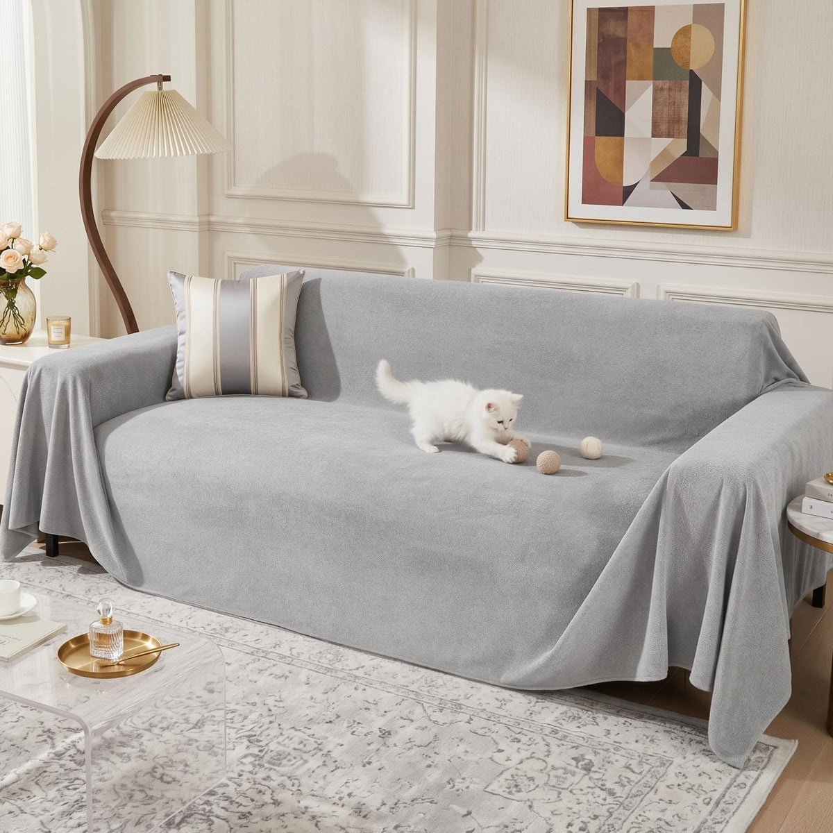 MEETSKY Couch Cover for 2 Cushion Couch, Couch Covers for Dogs Washable Non Slip Cat Scratch Proof Sectional Love Seat Covers L Shaped Soft Couch Furniture Protector for Pets, 71" x 118", Grey