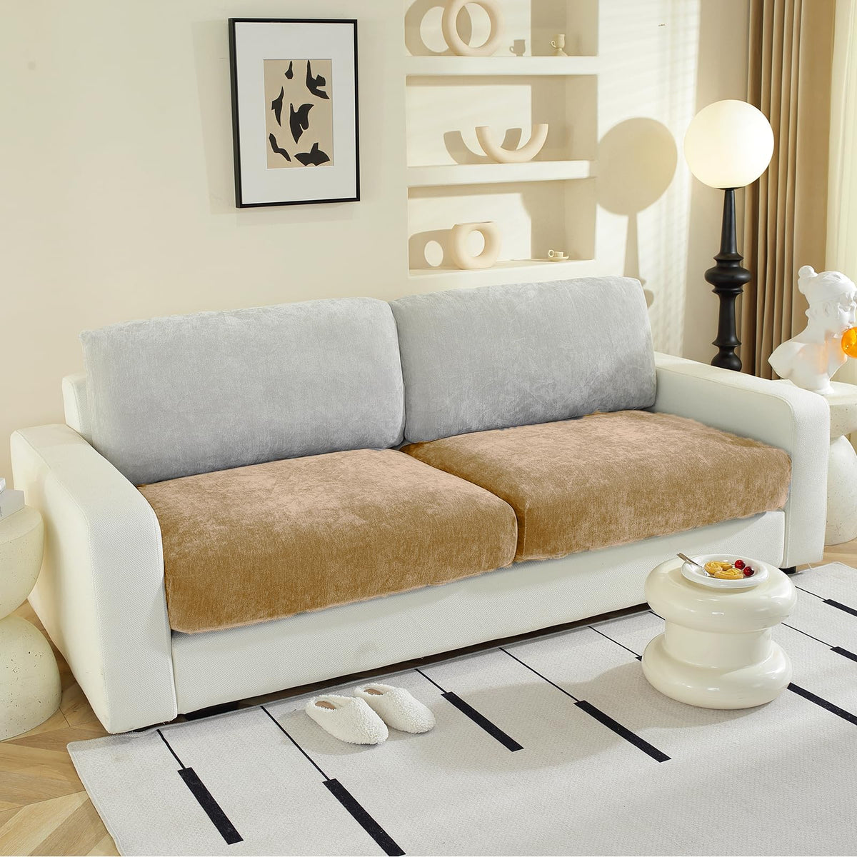 WEYOND Couch Cushion Covers L Shaped Sectional, 3PC Seat Covers, Dark Grey