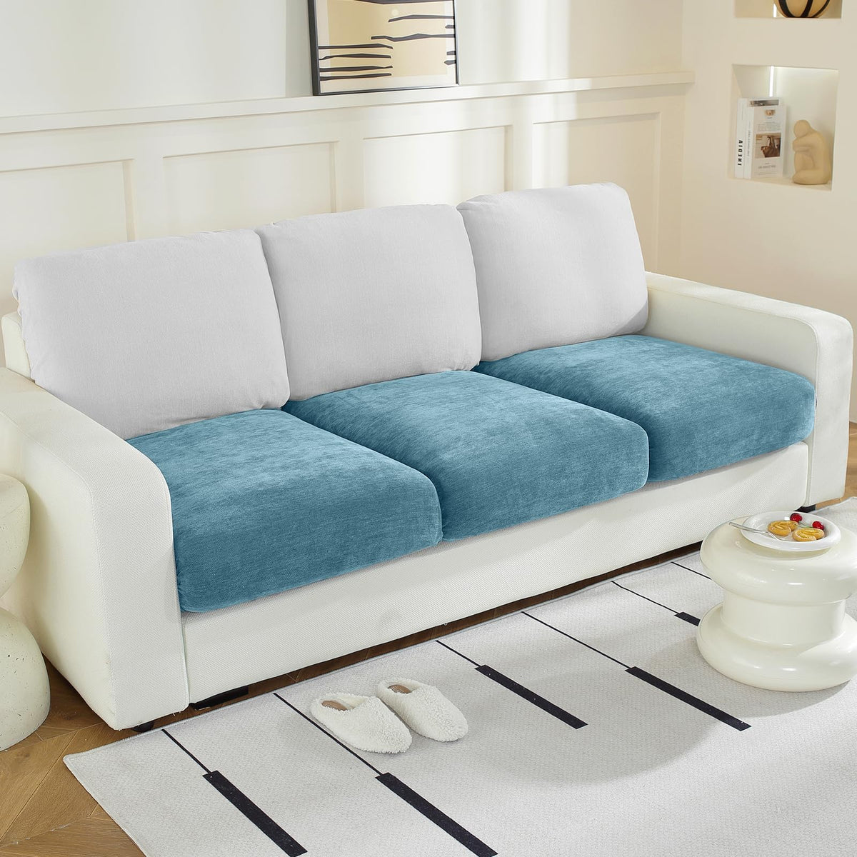 WEYOND Couch Cushion Covers L Shaped Sectional, 3PC Seat Covers, Dark Grey