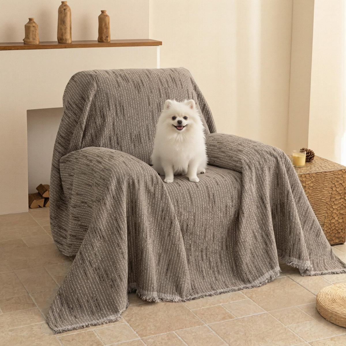 MYSKY HOME Couch Cover for Dogs, Washable Couch Covers, Non Slip Couch Sofa Cover, Couch Cover 2 Cushion Sofa Dogs Furniture Protector with Tassels Chenille Sofa Covers for Pets, 71"x118", Moss Green