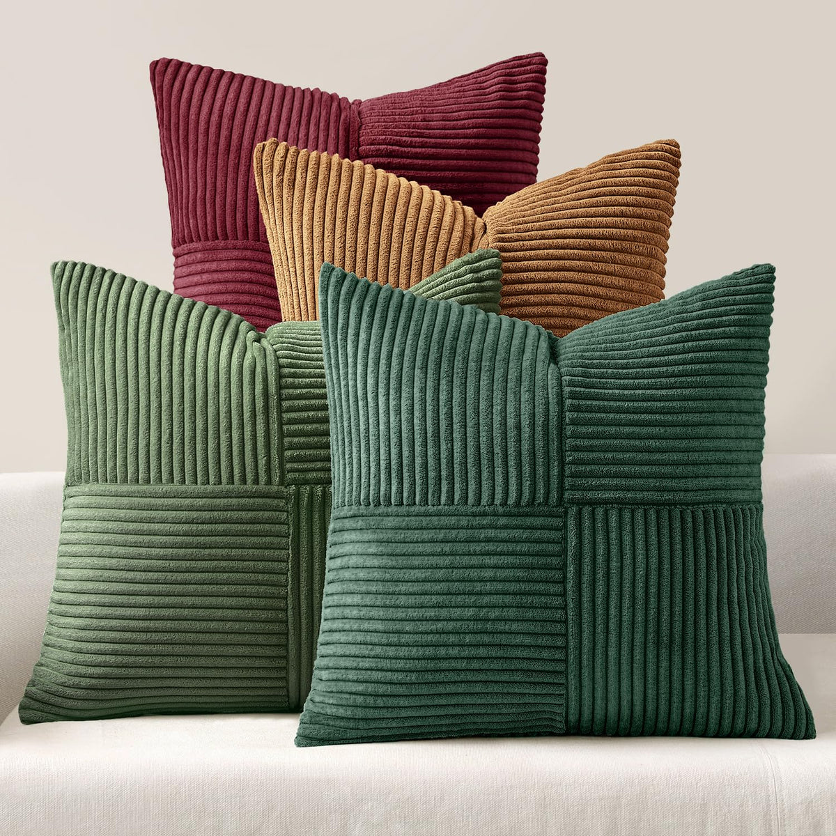 MIULEE Spring Green Decorative Throw Pillow Covers 18x18 Inch Set of 4 Boho Farmhouse Cushion Covers Mordern Nordic Pillow Cases Soft Corduroy Gradient Home Decor for Couch Sofa Living Room Bed