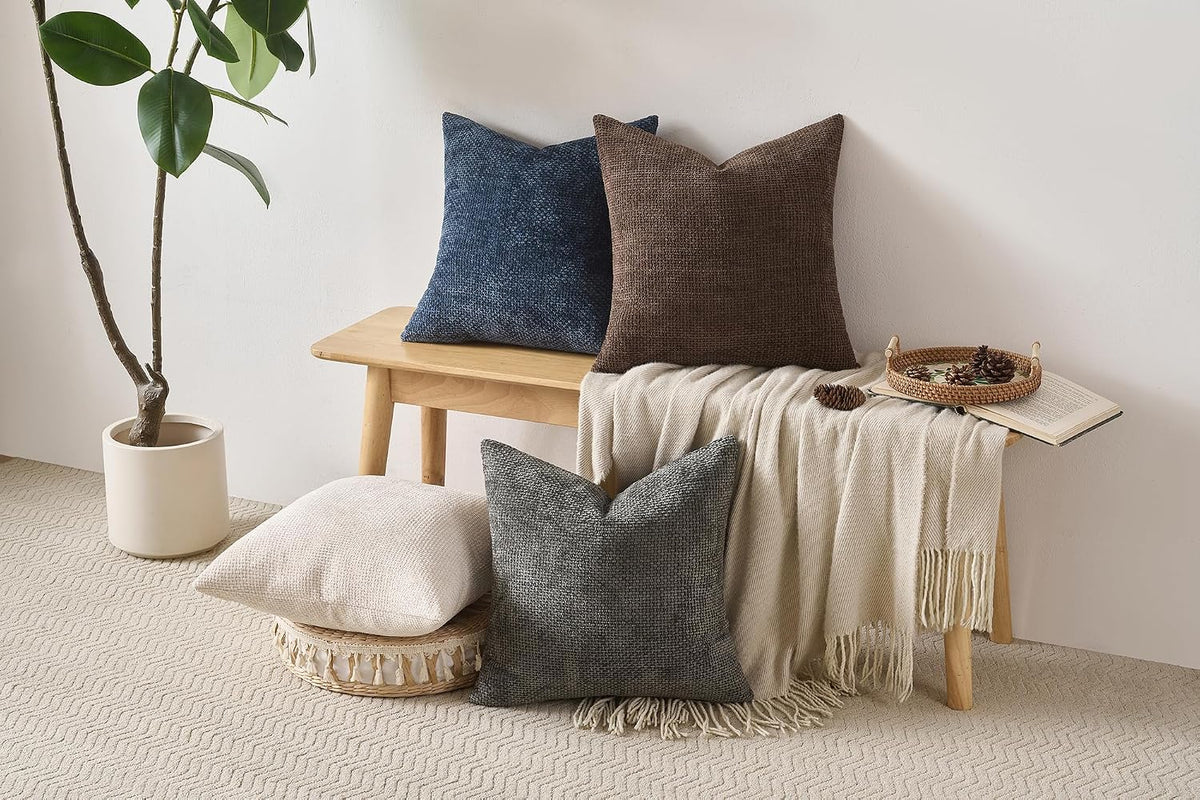Pack of 4 Couch Throw Pillow Covers 18x18 Inch Neutral Soft Decorative Pillow Covers Farmhouse Boho Cushion Covers for Modern Farmhouse Home Decor Sofa Bedroom Living Room