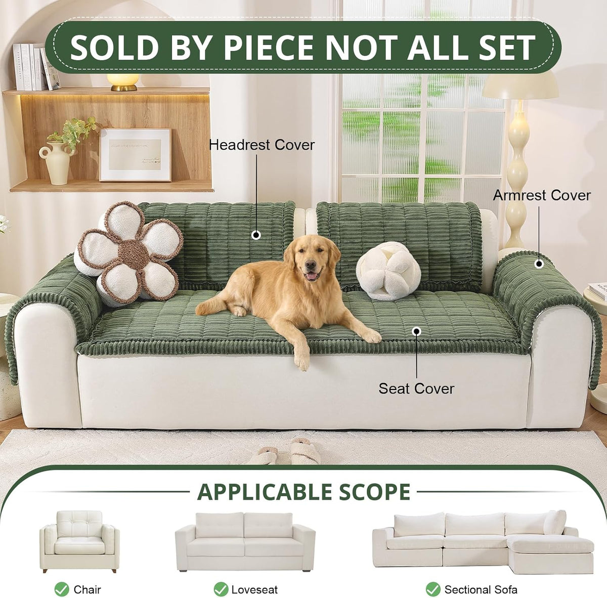 OstepDecor Couch Cover for Dogs, Washable Non Slip Sofa Cover for Pets