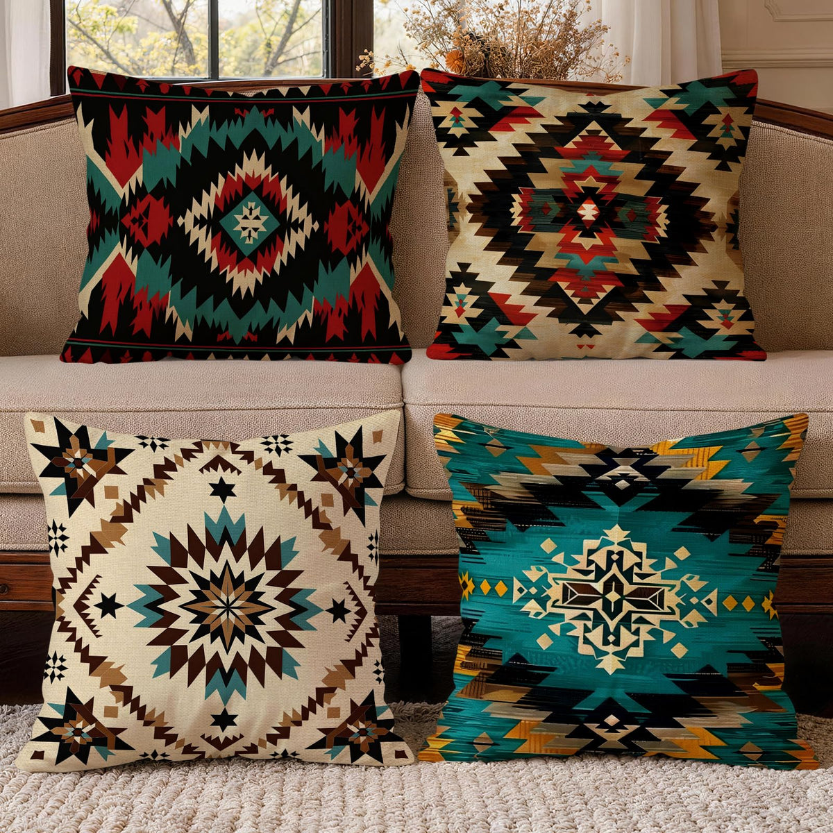 OBSEDE Rustic Neutral Boho Floral Throw Pillow Covers 18x18 Inch Set of 4