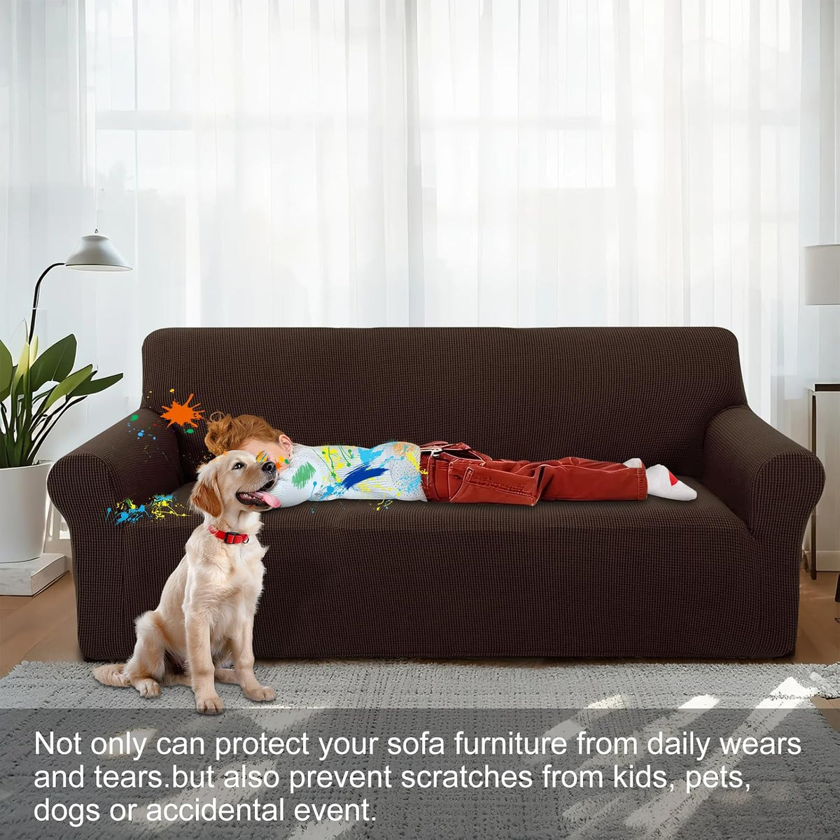 Stretch Couch Covers for Sofa Washable, Large, Chocolate