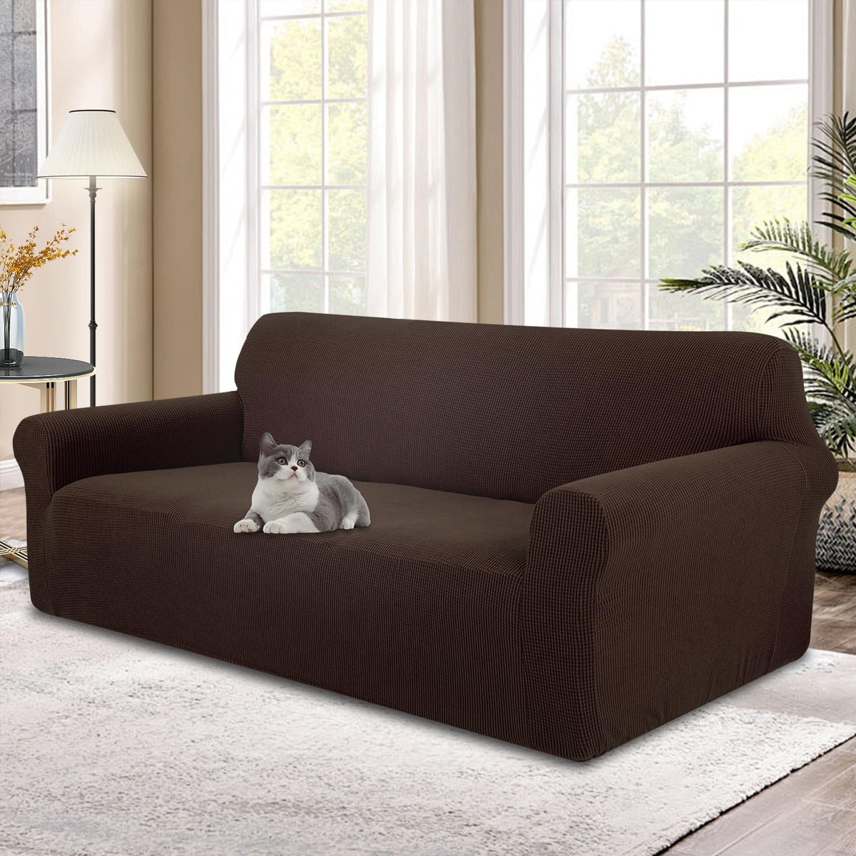Stretch Couch Covers for Sofa Washable, Large, Chocolate