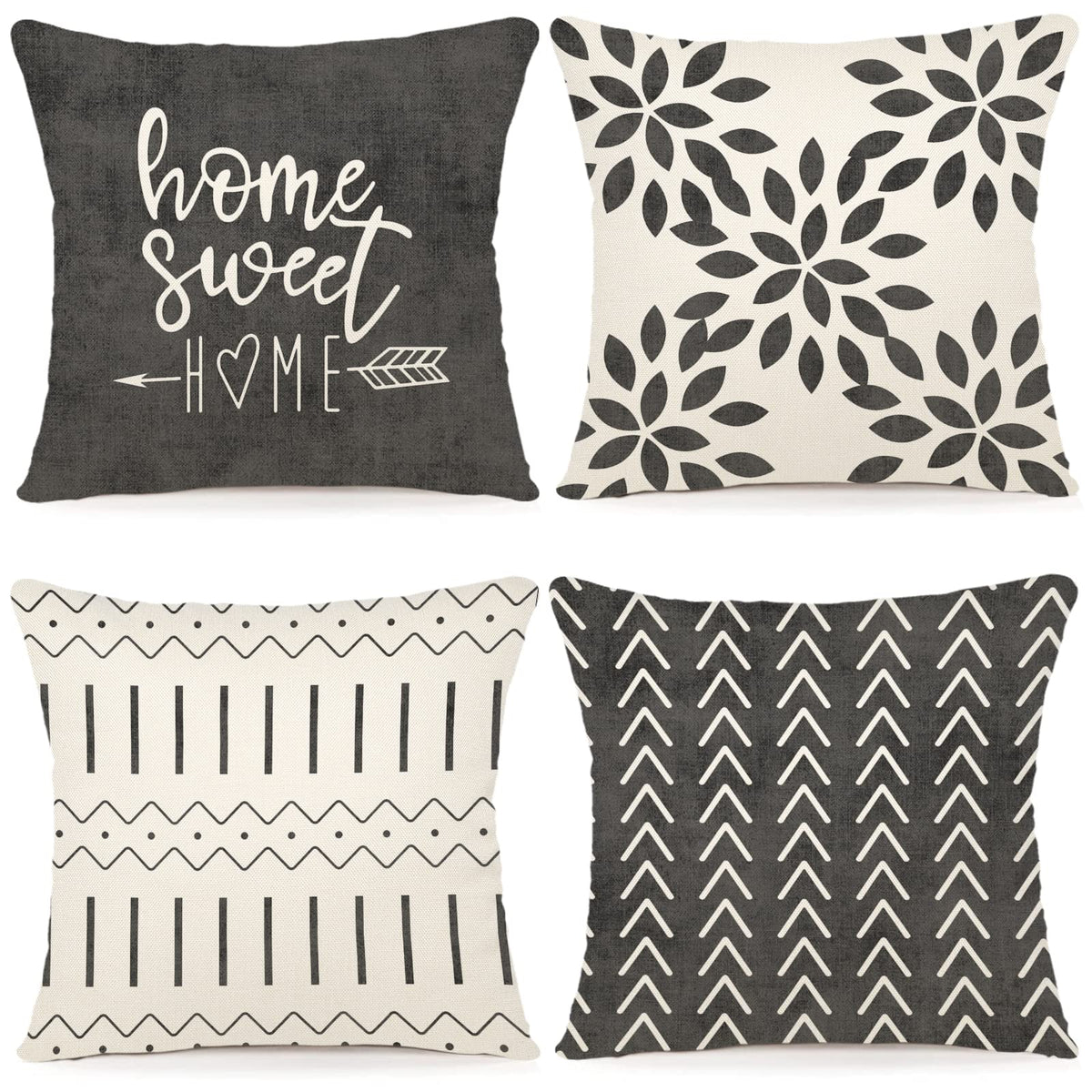 YCOLL Pillow Covers 18x18 Set of 4,Modern Sofa Throw Pillow Cover, Decorative Home Outdoor Linen Fabric Geometric Pillow Case for Couch Bed Car,Gray