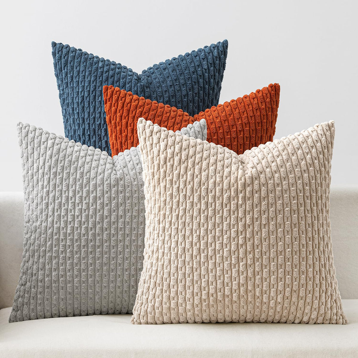 MIULEE Neutral Harmony Decorative Throw Pillow Covers for Couch Bed Living Room 18x18 Inch Set of 4 Modern Cushion Covers Soft Corduroy Pillowcases Western Home Decor Gradient Series