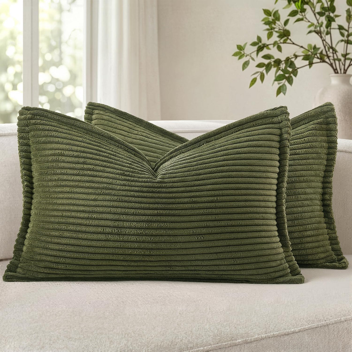MIULEE Couch Pillow Covers 18x18 Cream White Textured Corduroy
