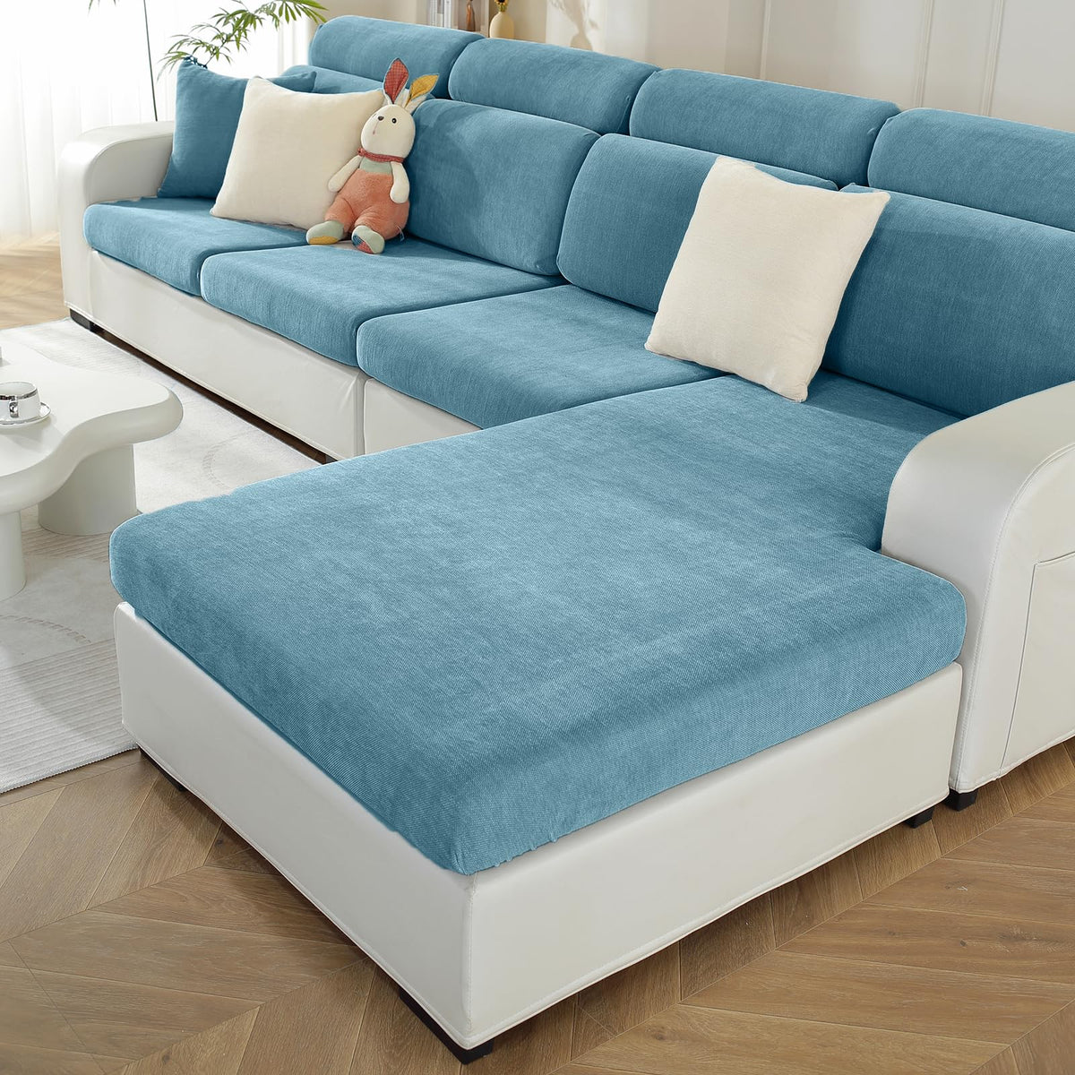 WEYOND Couch Cushion Covers L Shaped Sectional, 3PC Seat Covers, Dark Grey