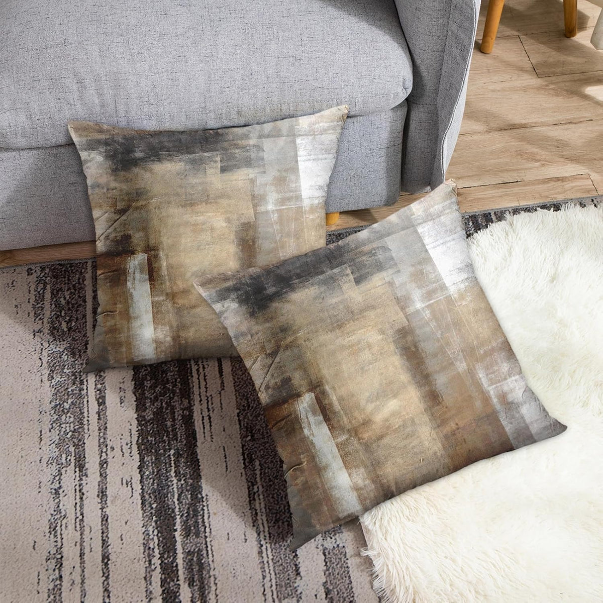 Britimes Throw Pillow Covers Set of 2, 18 x 18 Inch, Grey Brown Beige