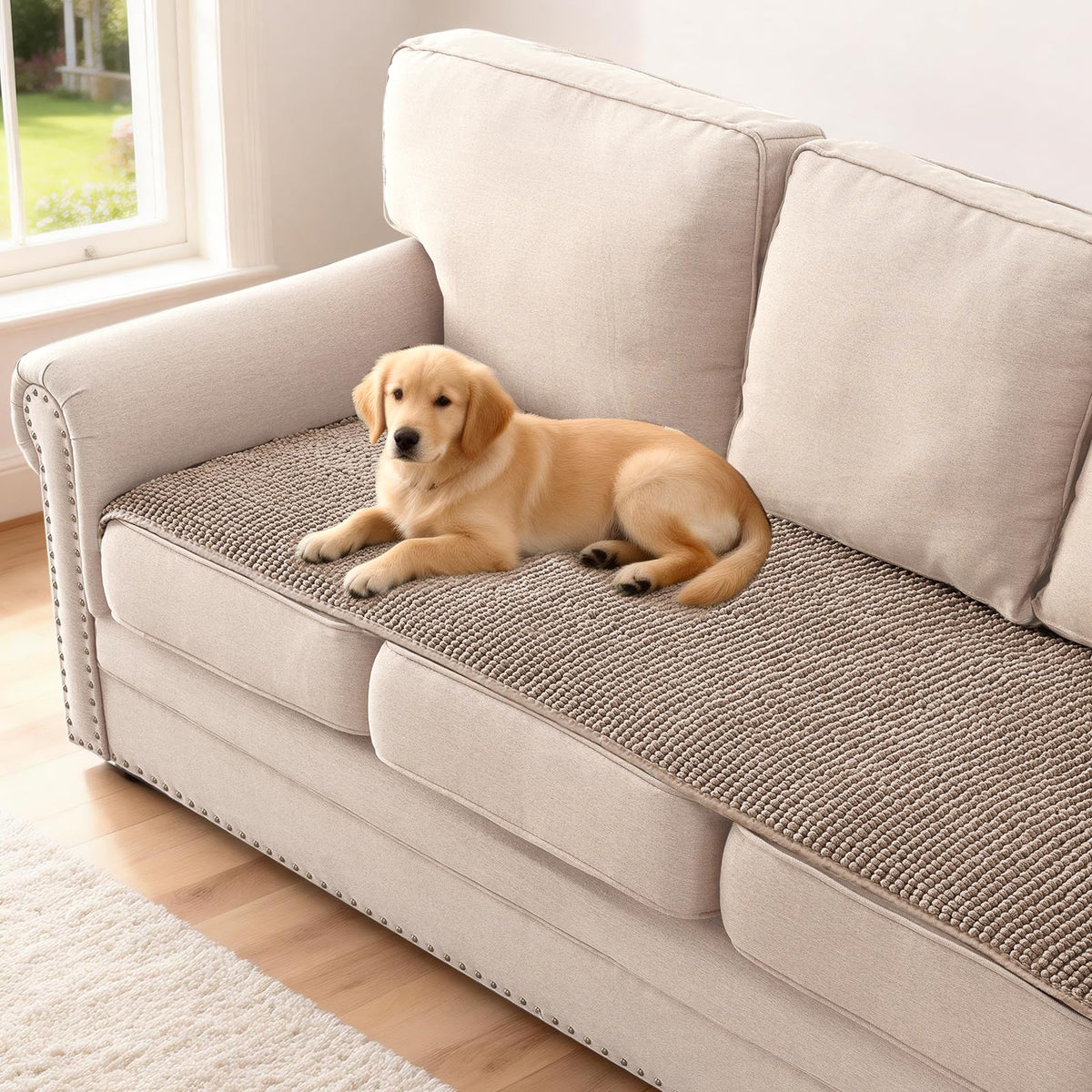 H.VERSAILTEX Plush Chenille Pet Couch Covers for Sofa Thick Soft Sofa Cover for 3 Cushion Couch Anti Slip Couch Cover Furniture Protector for Dog, Pet, Cat (35" x 74", Grey)