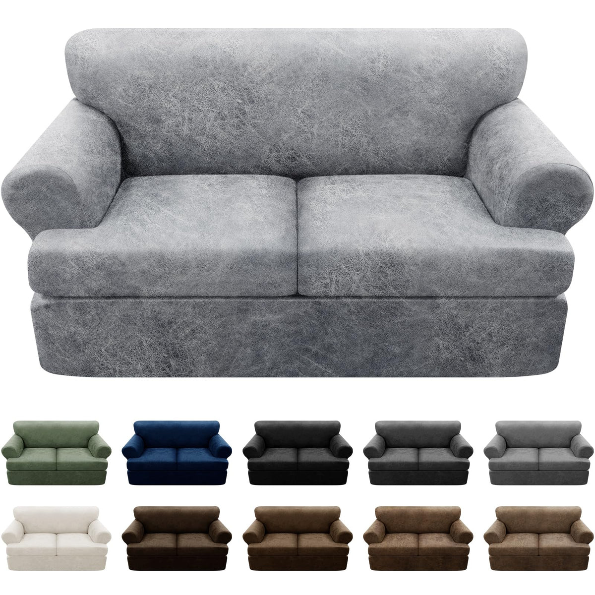 Couch Cover Leather Look 3 Seater Couch Sofa Cover 1-Piece Sofa Slipcover Stretch Furniture Protector with Elastic Bottom & Pockets(Sofa, Coffee)