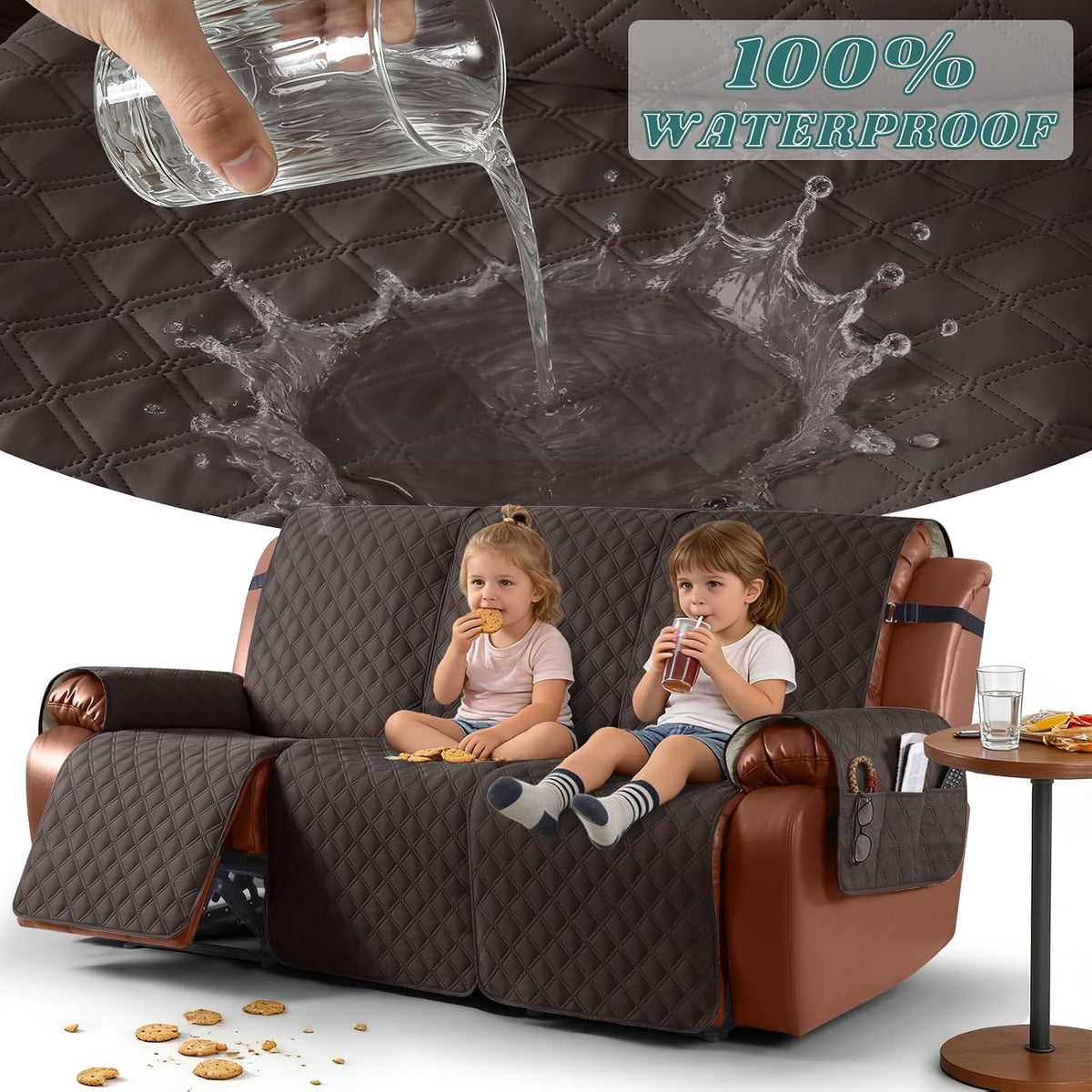 Ruaozz Waterproof Recliner Couch Covers, Non-Slip Sofa SlipCover, 3 Seater