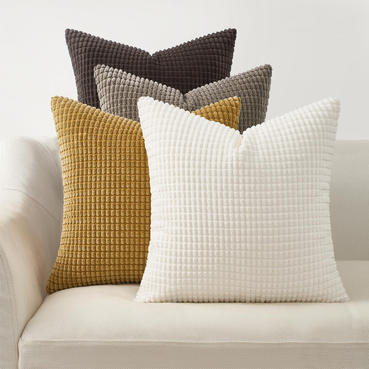Topfinel Boho SageGreen Throw Pillow Covers for Couch Living Room,Summer Green Cushion Covers Room Decorative Fluffy Corduroy,Nordic Cushion Cover 18x18 Inch Set of 4 (Green/LightGreen/OliveGreen)