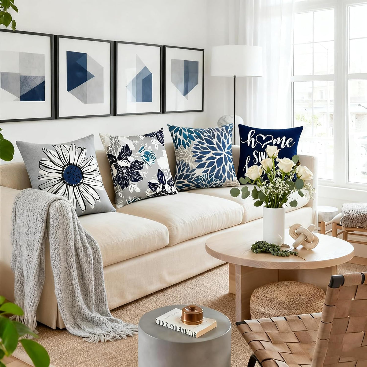 Decorative Boho Farmhouse Throw Pillow Covers 18x18 inch Set of 4