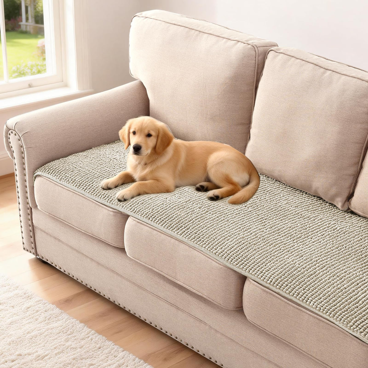H.VERSAILTEX Plush Chenille Pet Couch Covers for Sofa Thick Soft Sofa Cover for 3 Cushion Couch Anti Slip Couch Cover Furniture Protector for Dog, Pet, Cat (35" x 74", Grey)