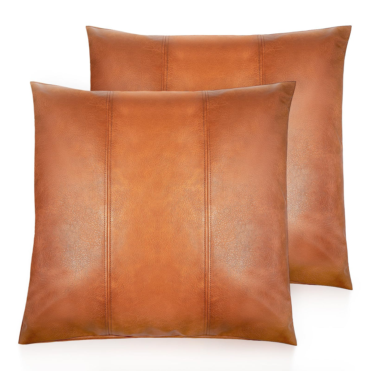 Faux Leather Throw Pillow Cover 18X18 Inch Set of 2 Brown Outdoor Modern Farmhouse Solid Decorative Pillow Covers for Room Couch Living Bedroom Bed Sofa