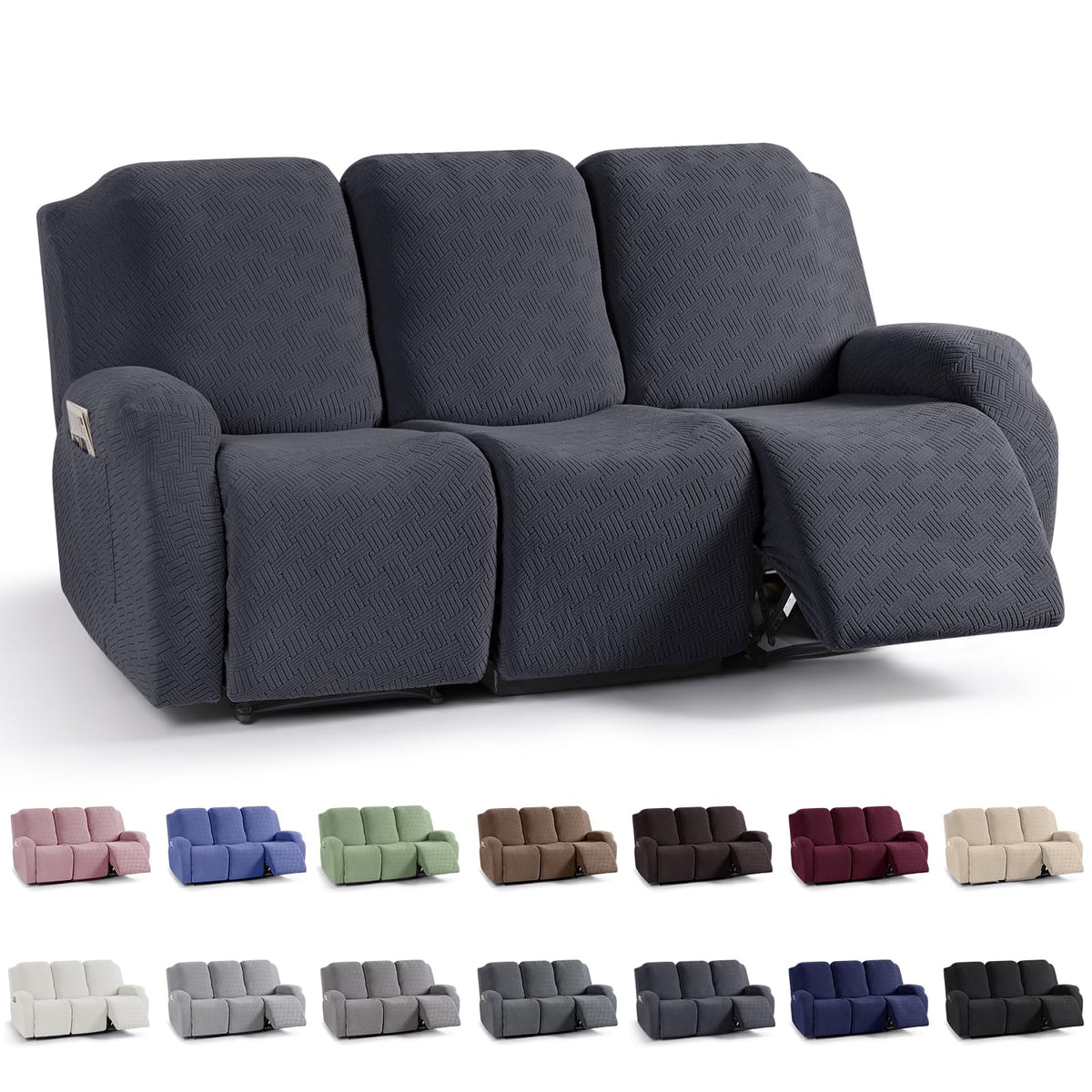 KinCam Recliner Sofa Covers, Stretch Reclining Cover, Dark Gray