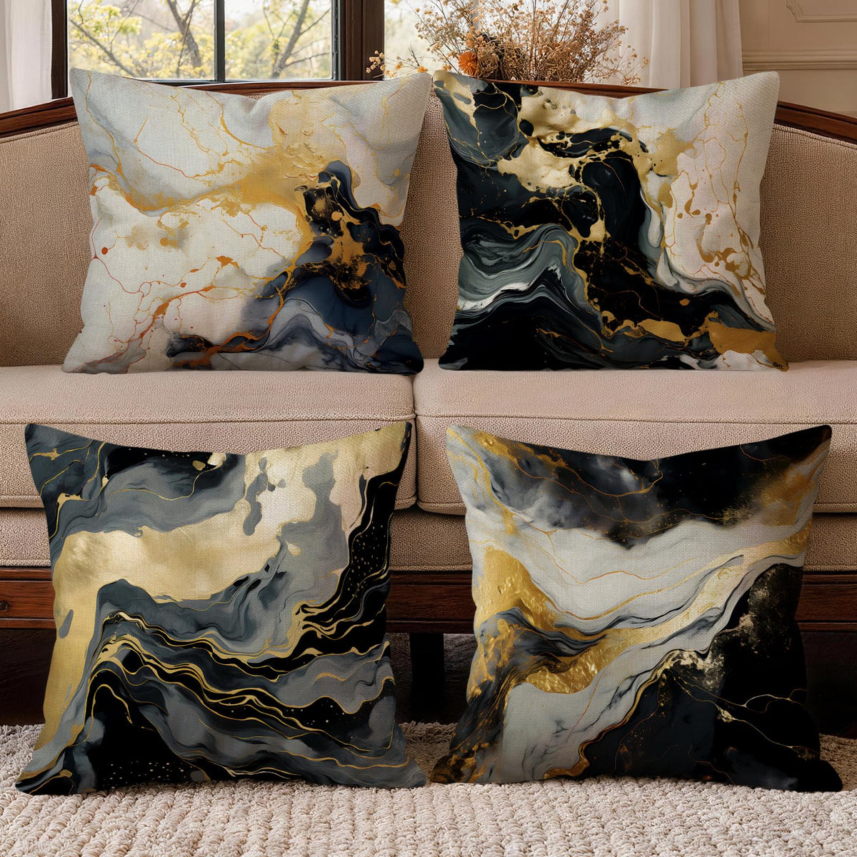OBSEDE Rustic Neutral Boho Floral Throw Pillow Covers 18x18 Inch Set of 4