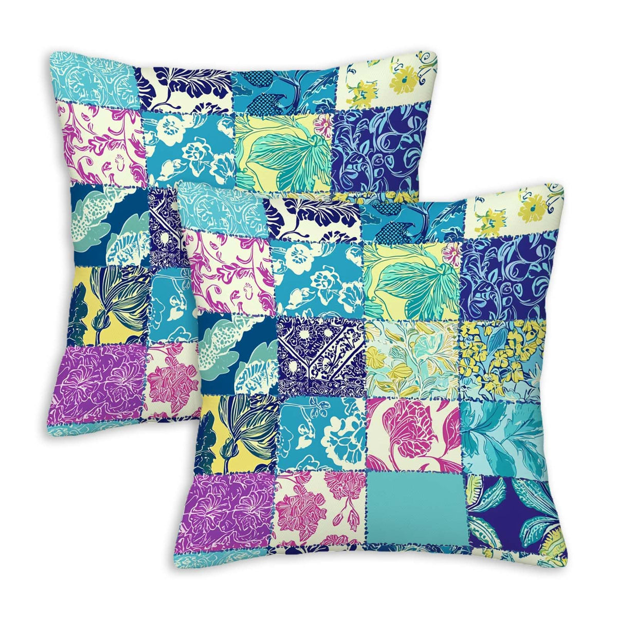 Throw Pillow Covers 18x18 Set of 2, Simple Patchwork Cushion Covers, Decorative Square Pillowcases for Couch, Bedroom, Living Room