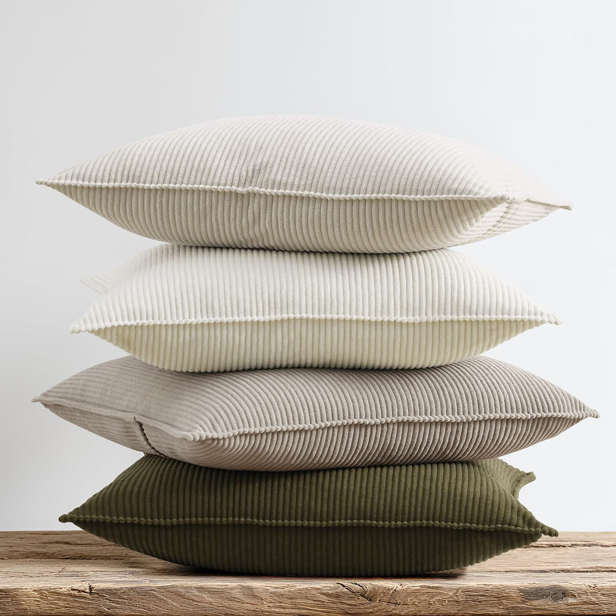 Pack of 4 Throw Pillow Covers Corduroy 18x18 Inch,Maillard Tones