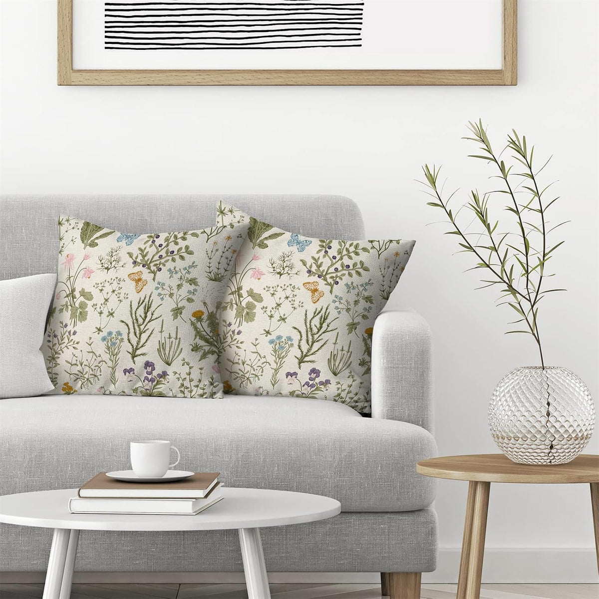 Spring Sage Green Wild Flower Pillow Covers 18x18 Set of 2