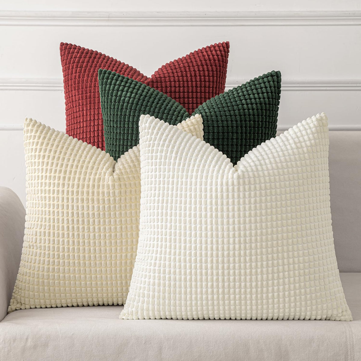 MIULEE Farmhouse Decorative Pillow Covers 18x18 Inch Set of 4 Brown Green