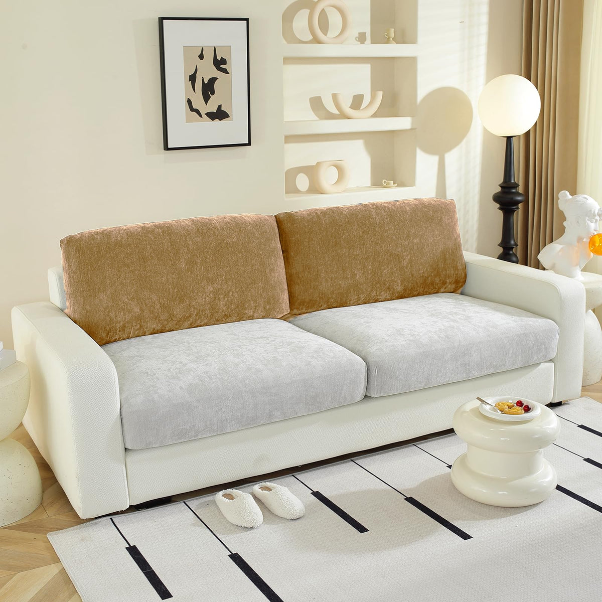 WEYOND Couch Cushion Covers L Shaped Sectional, 3PC Seat Covers, Dark Grey