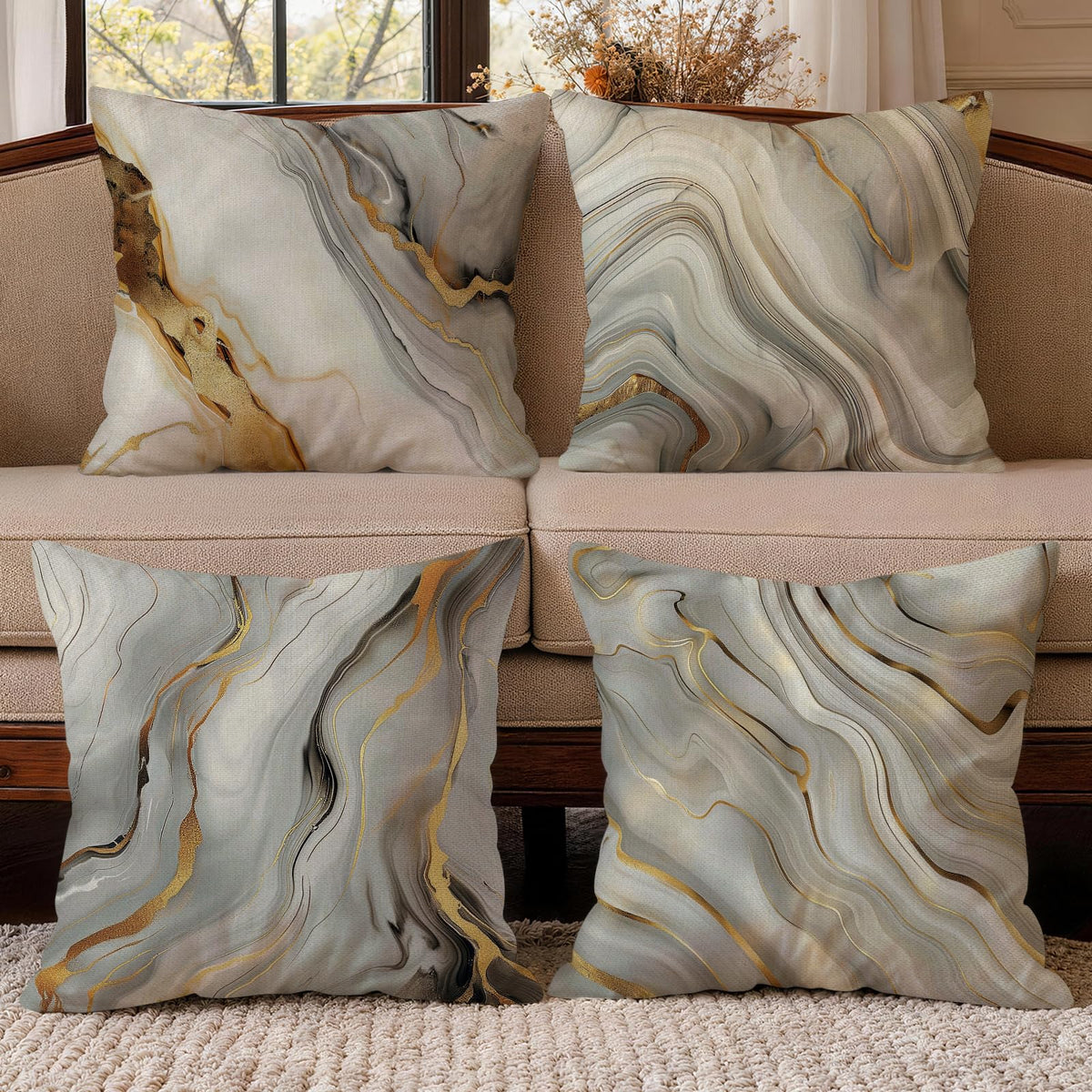 OBSEDE Rustic Neutral Boho Floral Throw Pillow Covers 18x18 Inch Set of 4