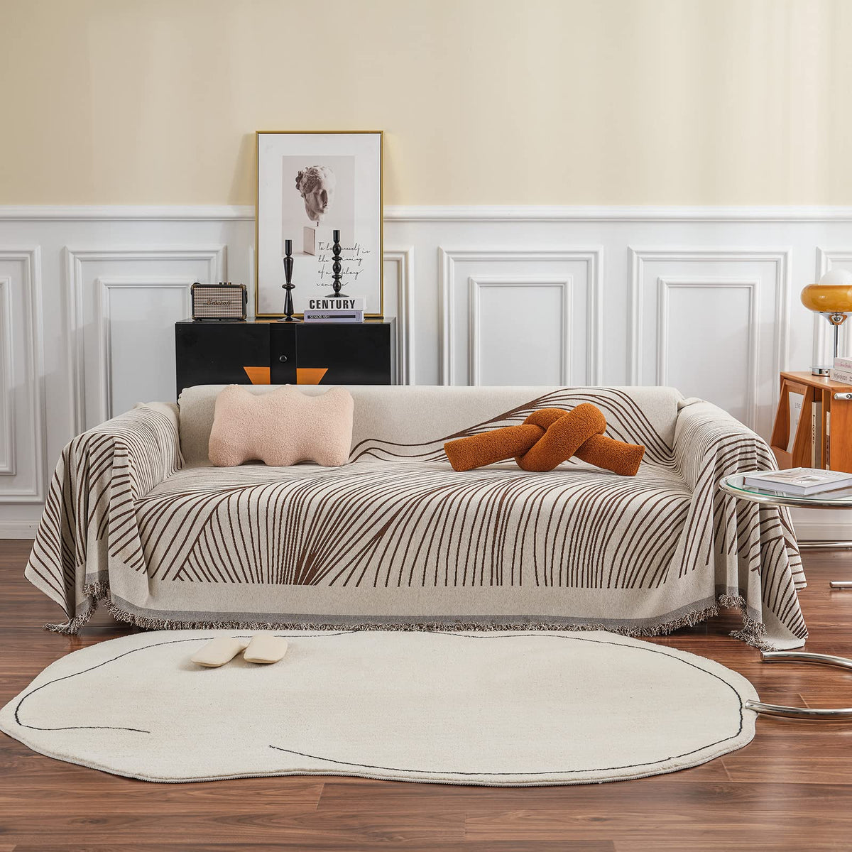 VClife Bohemian Sofa Covers Chenille Couch Cover for Sectional Couch, Soft Non Slip Couch Covers for 2 Cushion Sofa Breathable Sofa Furniture Protector Slip Cover for Couch, Pumpkin, 71"X118"