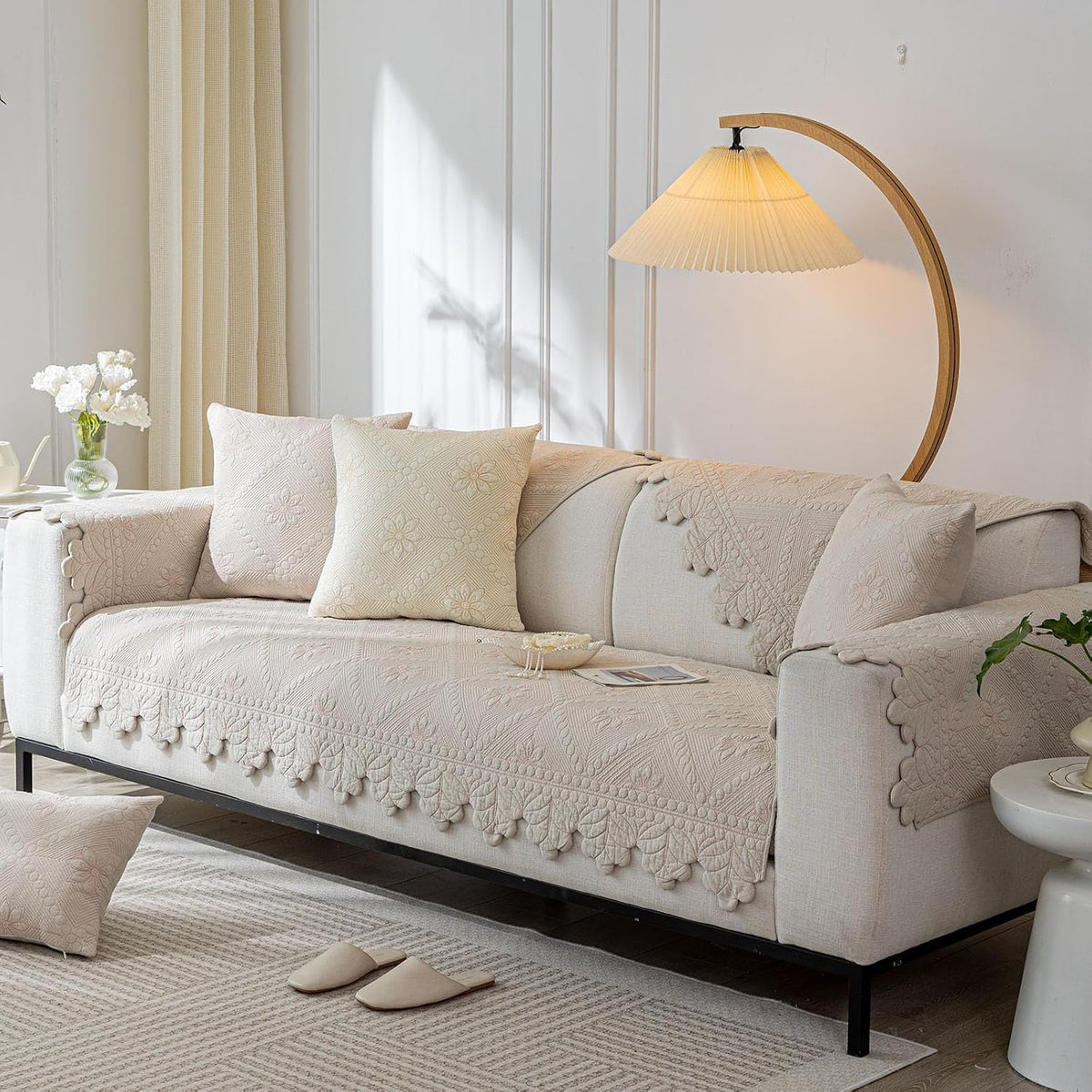 Quilted Couch Covers for Sofa Farmhouse Sofa Covers(Khaki,28"x28")