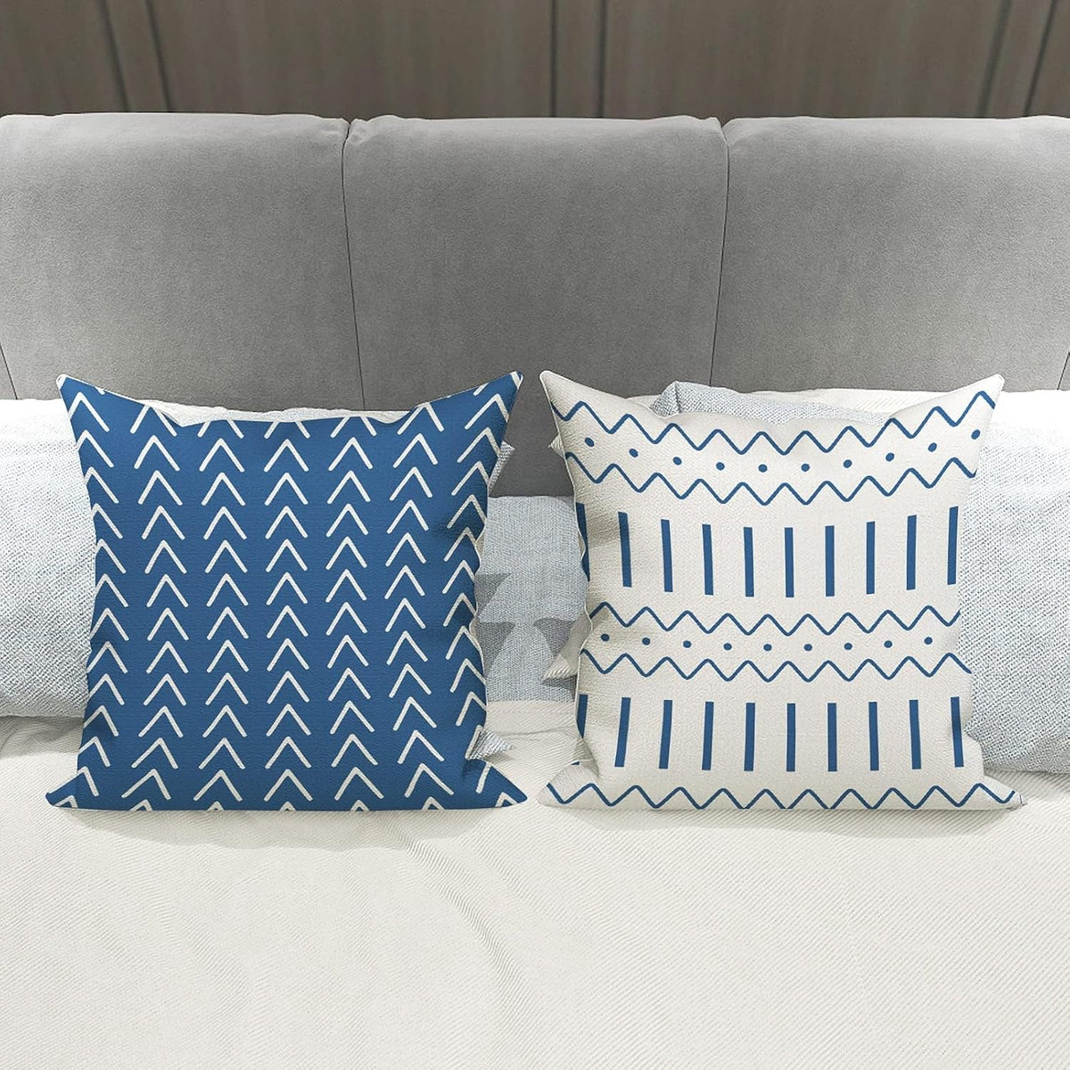 YCOLL Pillow Covers 18x18 Set of 4, Modern Sofa Throw Pillow Cover, Decorative Outdoor Linen Fabric Pillow Case for Couch Bed Car,Light Blue