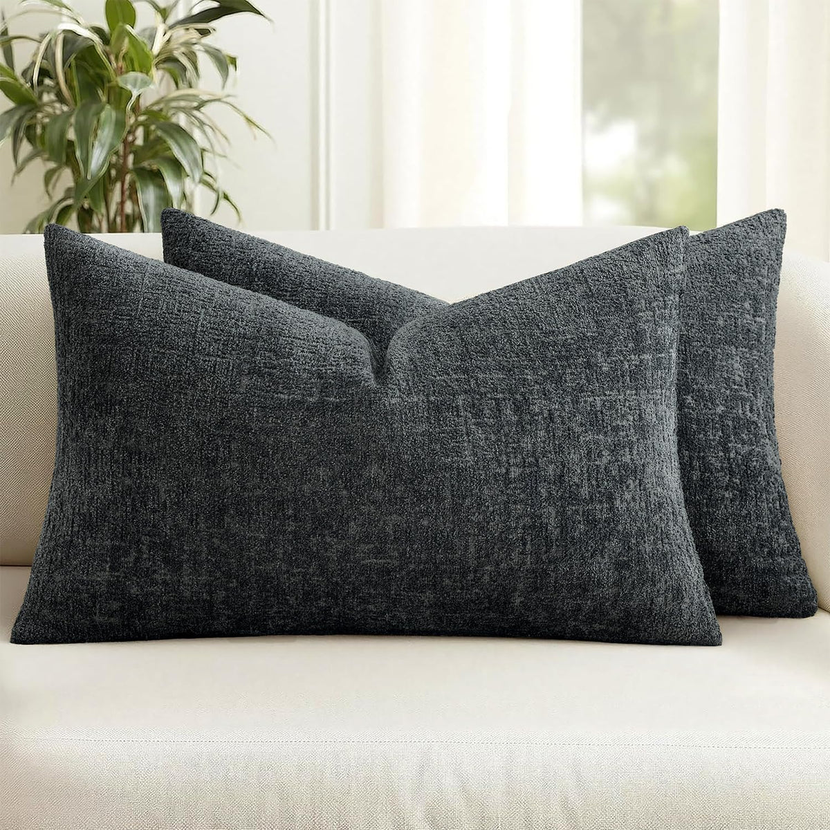 MIULEE Couch Pillow Covers Textured Chenille Home Decor 18x18 Beige