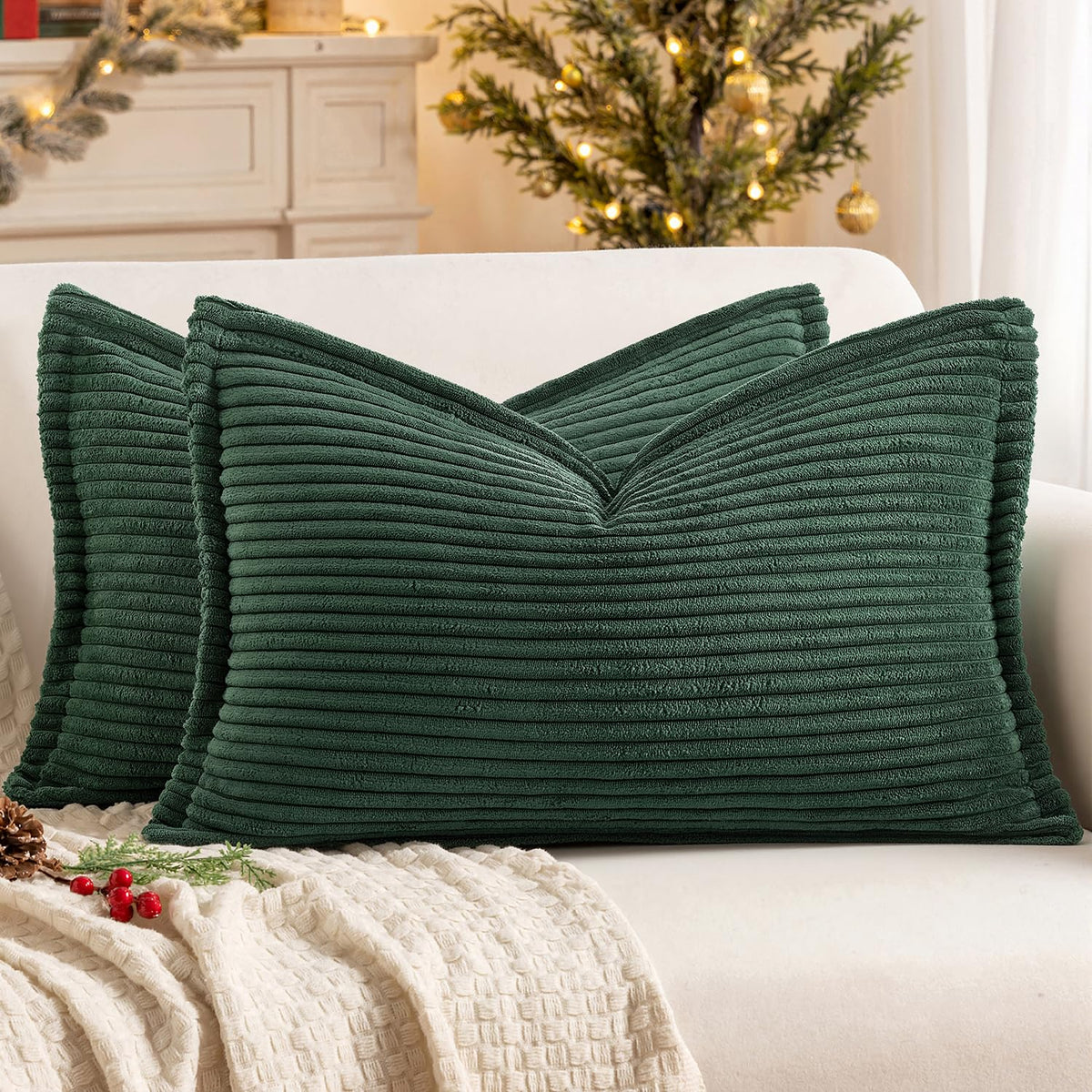 MIULEE Couch Pillow Covers 18x18 Cream White Textured Corduroy