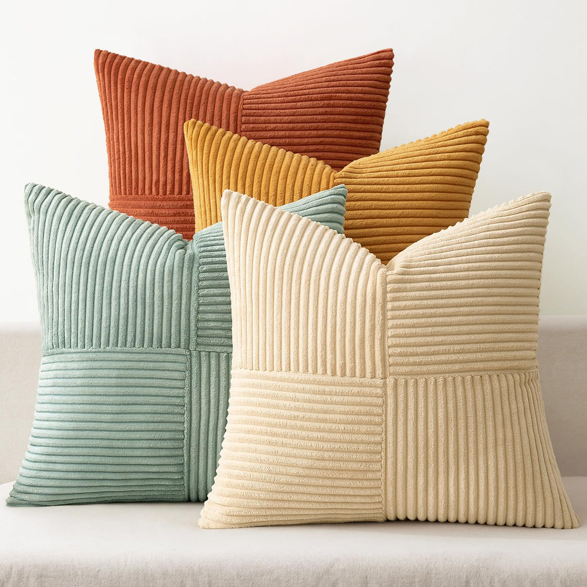 MIULEE Spring Green Decorative Throw Pillow Covers 18x18 Inch Set of 4 Boho Farmhouse Cushion Covers Mordern Nordic Pillow Cases Soft Corduroy Gradient Home Decor for Couch Sofa Living Room Bed