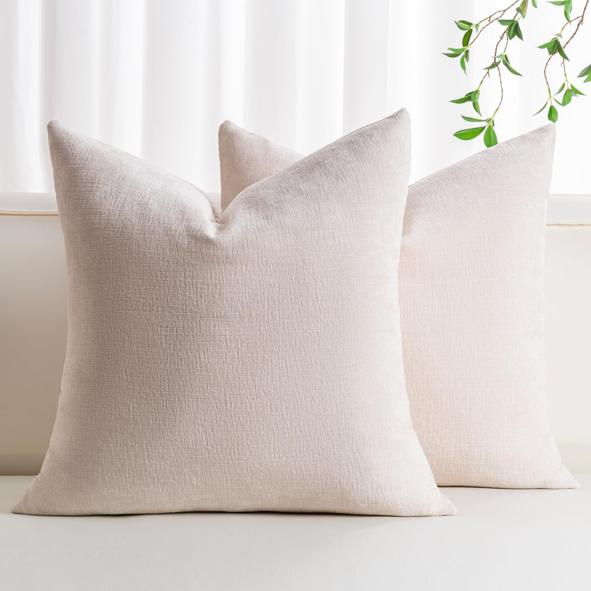 Pack of 2 Chenille Decorative Throw Pillow Covers 18x18 Inch Navy Blue