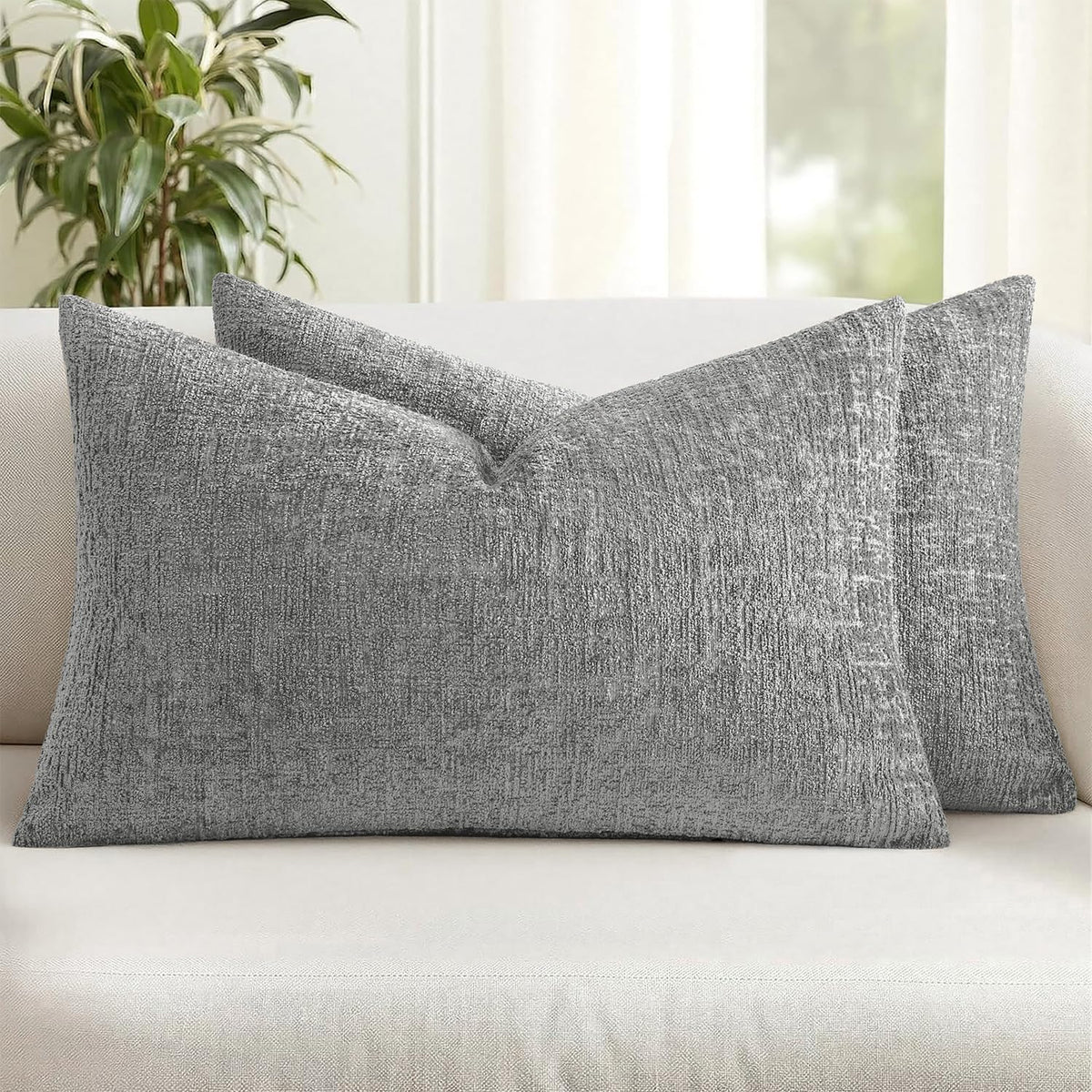 MIULEE Couch Pillow Covers Textured Chenille Home Decor 18x18 Beige