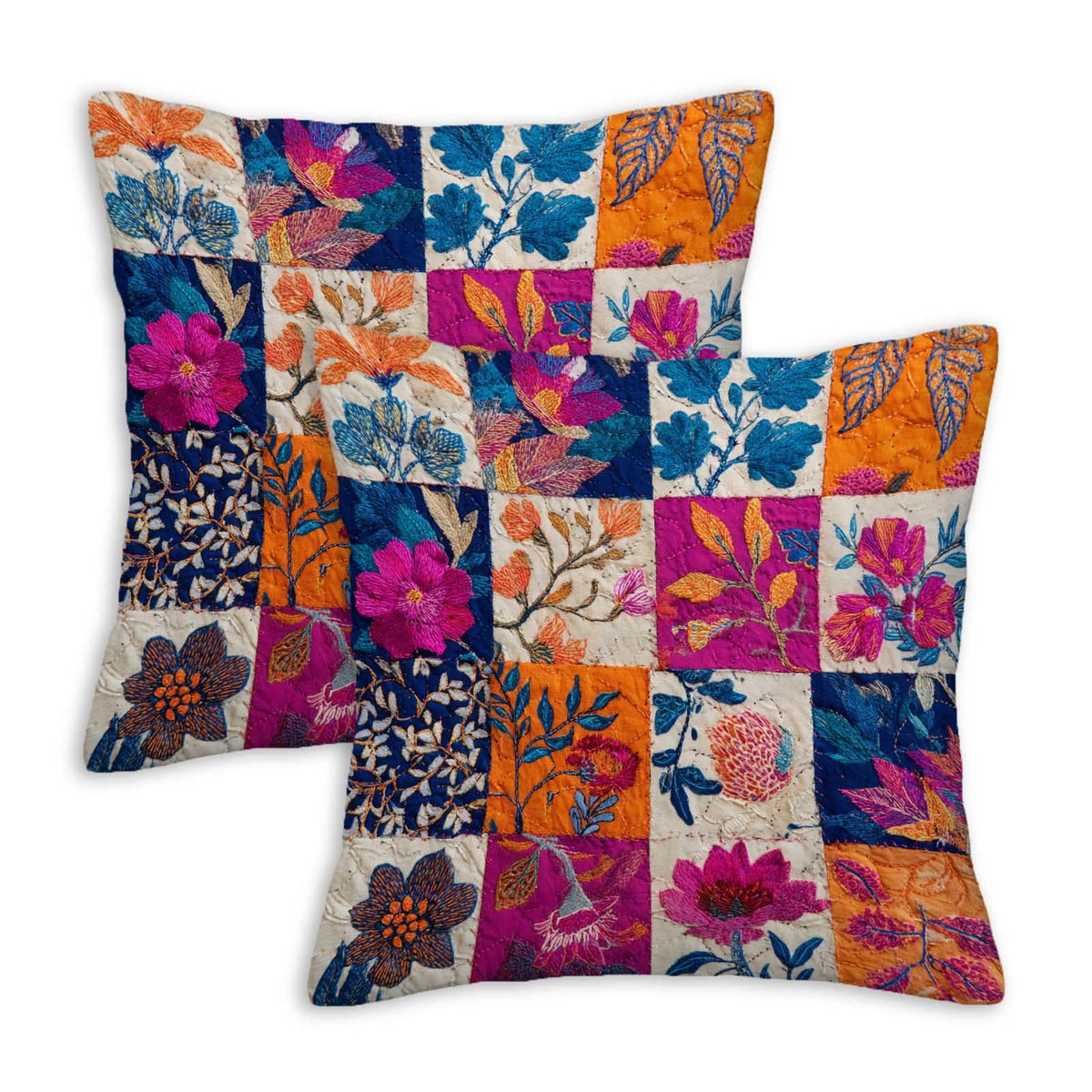 Throw Pillow Covers 18x18 Set of 2, Simple Patchwork Cushion Covers, Decorative Square Pillowcases for Couch, Bedroom, Living Room