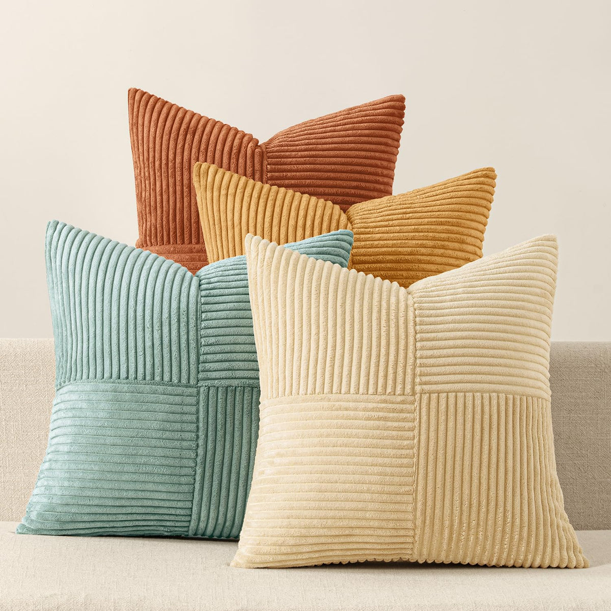 MIULEE Spring Green Decorative Throw Pillow Covers 18x18 Inch Set of 4 Boho Farmhouse Cushion Covers Mordern Nordic Pillow Cases Soft Corduroy Gradient Home Decor for Couch Sofa Living Room Bed