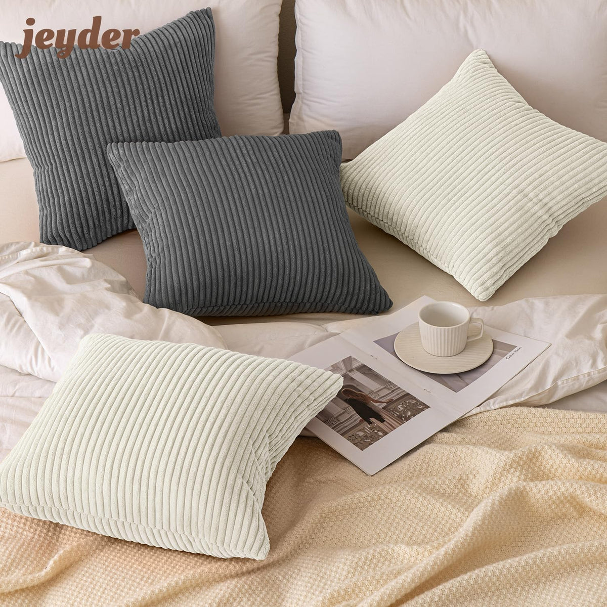 JEYDER Soft Corduroy Throw Pillow Covers 18x18 Fall Green Boho Accent Decor