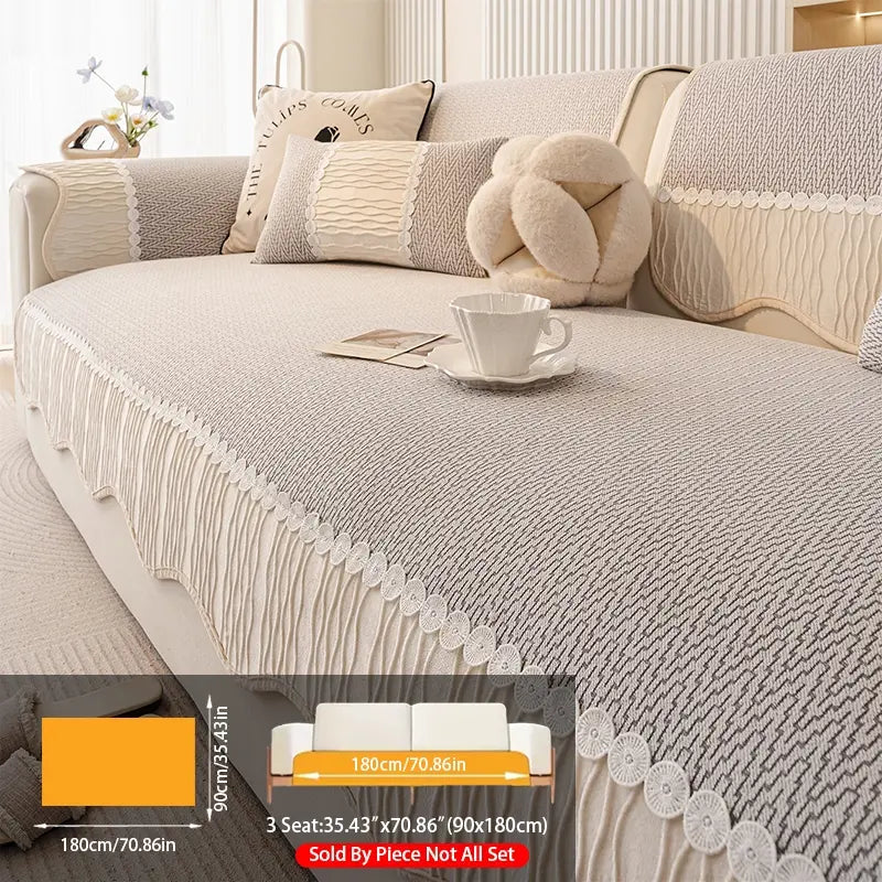 French Cream Snow Nourish Sofa Cushion, Non-Slip Cat Scratch Resistant, All-Season Use, Reusable Sofa Cover Seat Pad