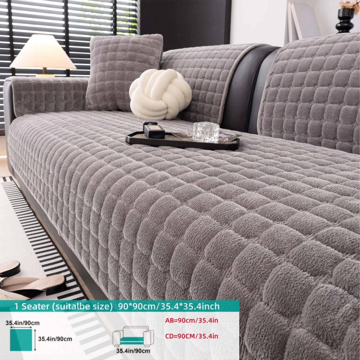 Solid colour Thick Plush Sofa couch cover, 1 PC Quilted Non Slip Washable Couch Cushion Cover Pad, Pet-Friendly Soft Velvet Sofa Protector, for Armchair, Loveseat, Sectional & Multi-Seater Sofas, Modern Cozy Living Room Decor, Sofa Slipcover.