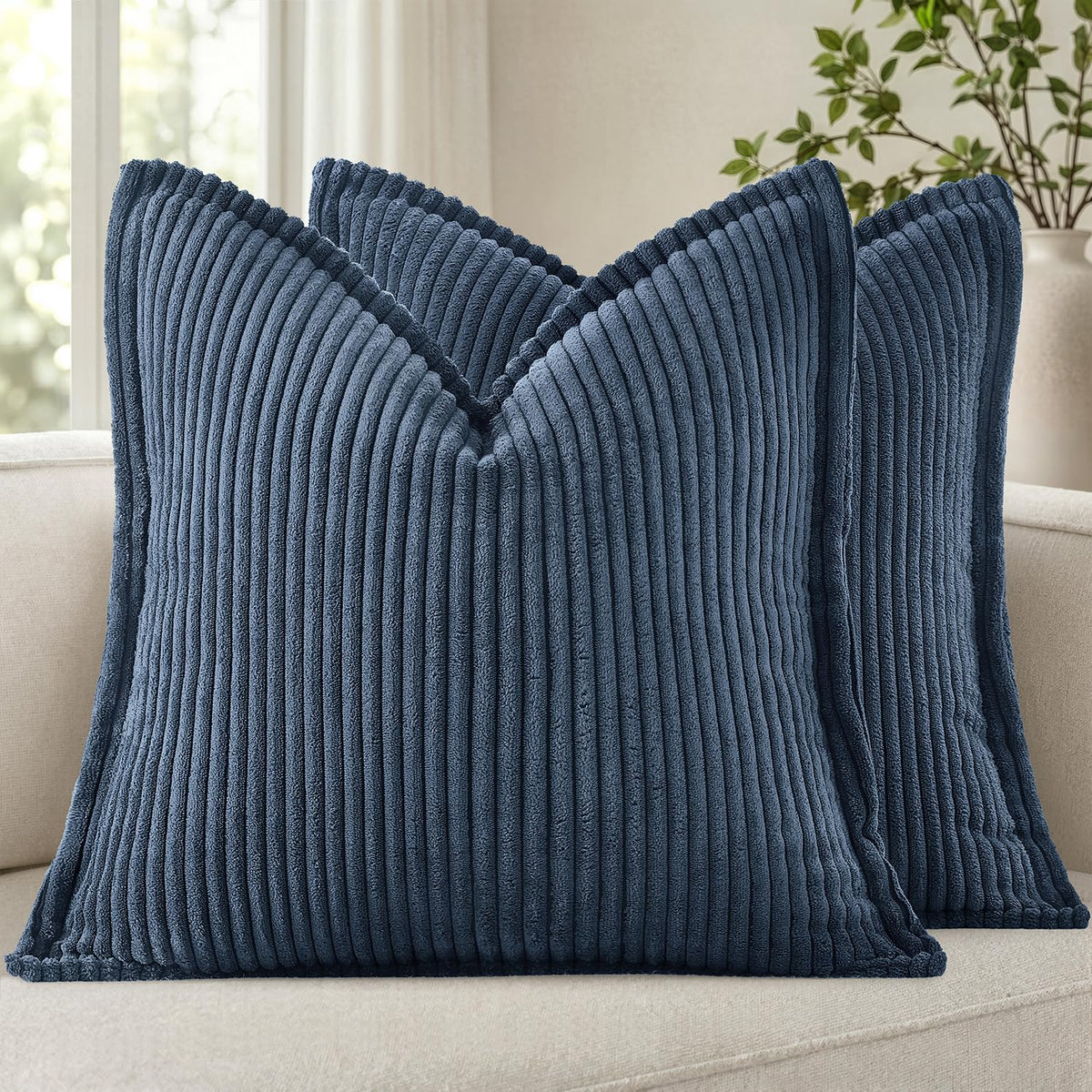 MIULEE Couch Pillow Covers 18x18 Cream White Textured Corduroy